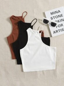 SHEIN EZwear 3 chiếc áo cổ bất đối xứng chắc chắn, áo đi chơi - Nhiều màu - Xem 2