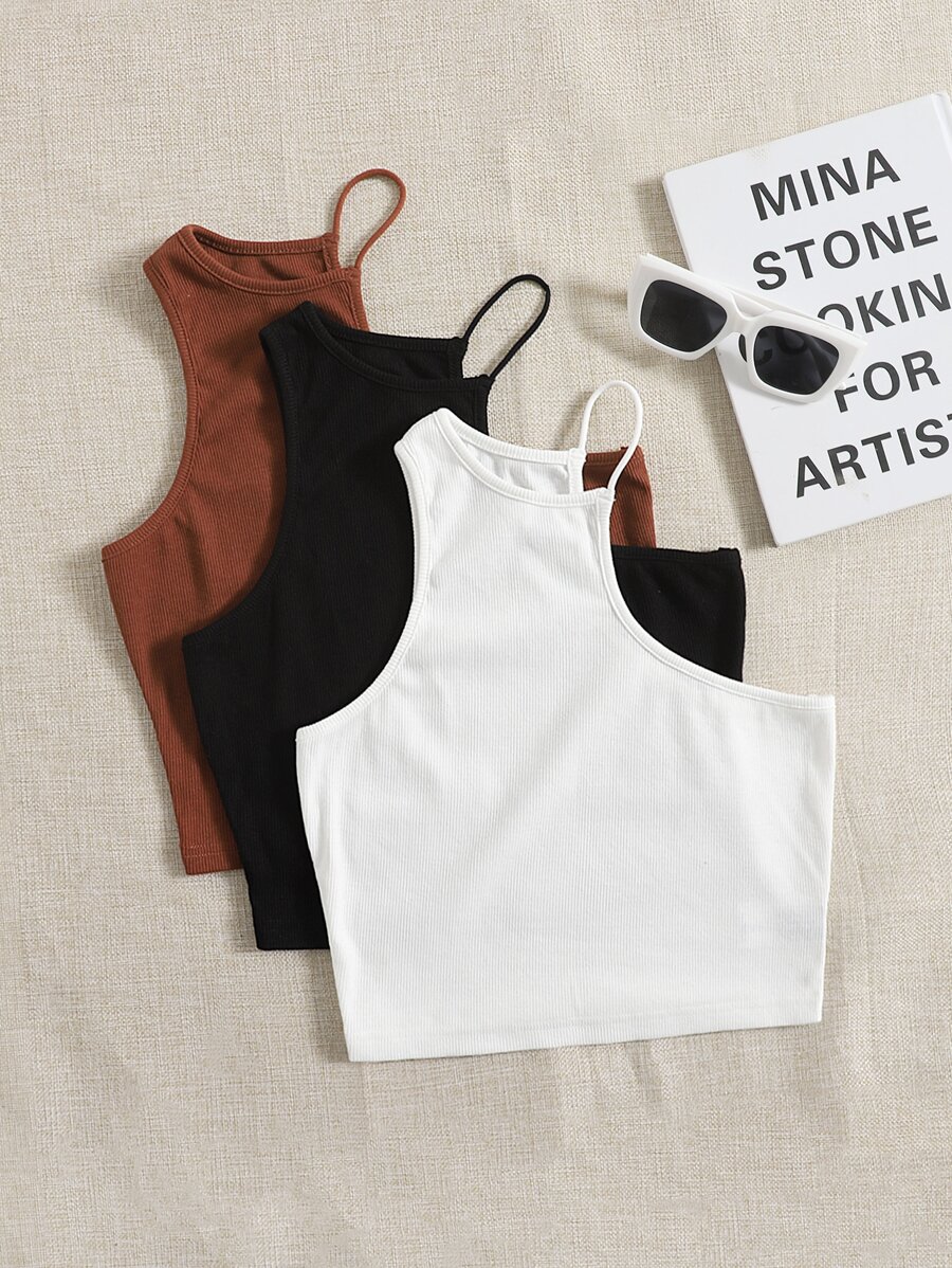 SHEIN EZwear 3 chiếc áo cổ bất đối xứng chắc chắn, áo đi chơi