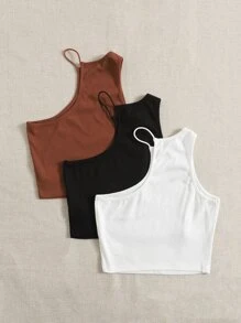 SHEIN EZwear 3 chiếc áo cổ bất đối xứng chắc chắn, áo đi chơi - Nhiều màu - Xem 3