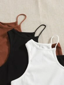 SHEIN EZwear 3 chiếc áo cổ bất đối xứng chắc chắn, áo đi chơi - Nhiều màu - Xem 4