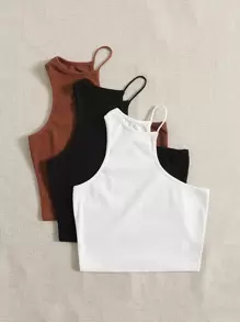 SHEIN EZwear 3 chiếc áo cổ bất đối xứng chắc chắn, áo đi chơi - Nhiều màu - Xem 5