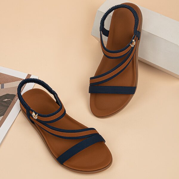 

Metal Decor Two Tone Strappy Sandals, Royal blue