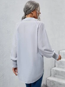 Blusa con bolsillo delantero de manga raglán de rayas - Blanco - Ver 2