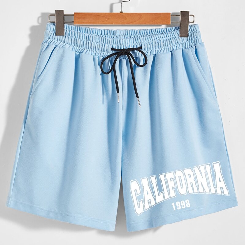 

Guys Letter Print Drawstring Shorts, Baby blue