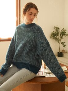 Knit Mix Damen Lässig Strickpullover, Rundhals Langarm Pullover, Herbst- & Wintermode, zufälliges Muster, locker geschnitten, Frühlings-Valentinstag Geschenk, Rückkehr zur Schule Herbstbekleidung für Frauen