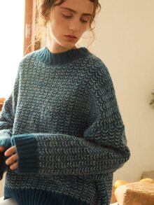 Knit Mix Damen Lässig Strickpullover, Rundhals Langarm Pullover, Herbst- & Wintermode, zufälliges Muster, locker geschnitten, Frühlings-Valentinstag Geschenk, Rückkehr zur Schule Herbstbekleidung für Frauen