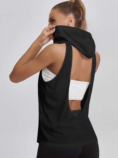 T-shirt de sport dos-nu à cordon à capuche