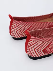 Knit Detail Geometric Pattern Ballet Flats - Red - View 4