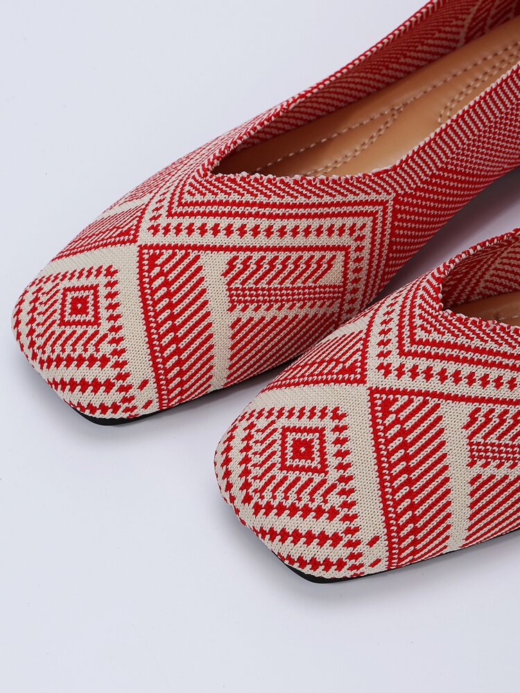 針織細節幾何樣式芭蕾舞鞋 - 紅色 - 查看 5