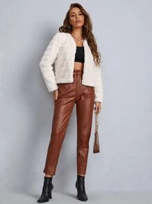 SHEIN Abrigo de pelo sintético panel abierta delantera