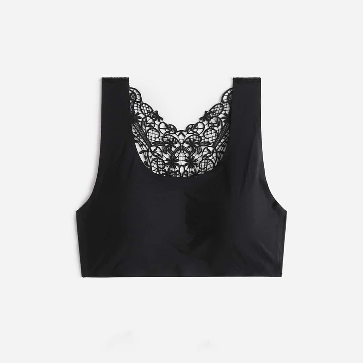 

Contrast Lace No Show Bralette, Black
