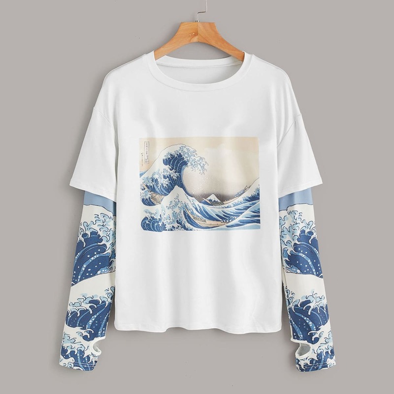 

2 In 1 Wave Graphic Tee, Blue and white