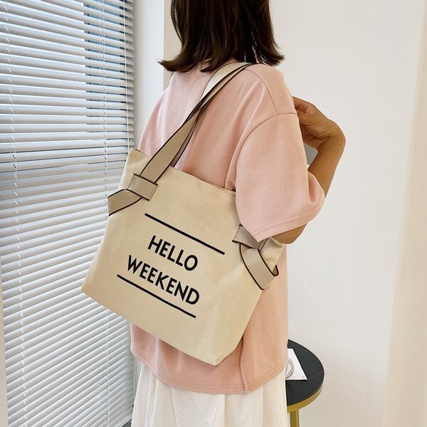 

Letter Graphic Tote Bag, Beige