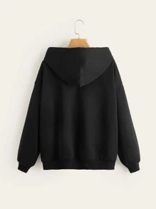 SHEIN Teen Girls Zipper Front Letter Embroidered Sweatshirt - Black - View 2