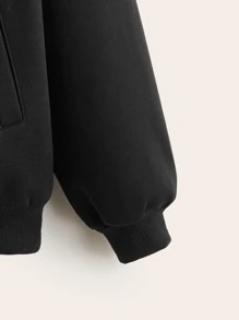 SHEIN Teen Girls Zipper Front Letter Embroidered Sweatshirt - Black - View 3