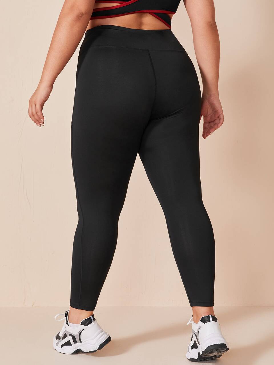 Plus Stitch Sports Leggings With Phone Pocket Yoga Women Pants