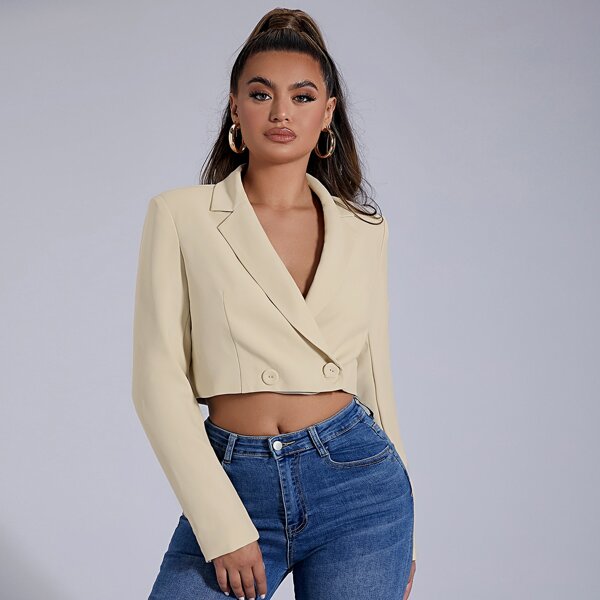 

Solid Lapel Neck Crop Blazer, Apricot