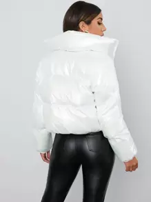 SHEIN EZwear Solid Crop Puffer Jacket - White - View 2