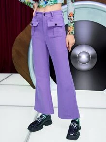 SHEIN 翻蓋口袋喇叭褲 - 紫丁香色 - 查看 7
