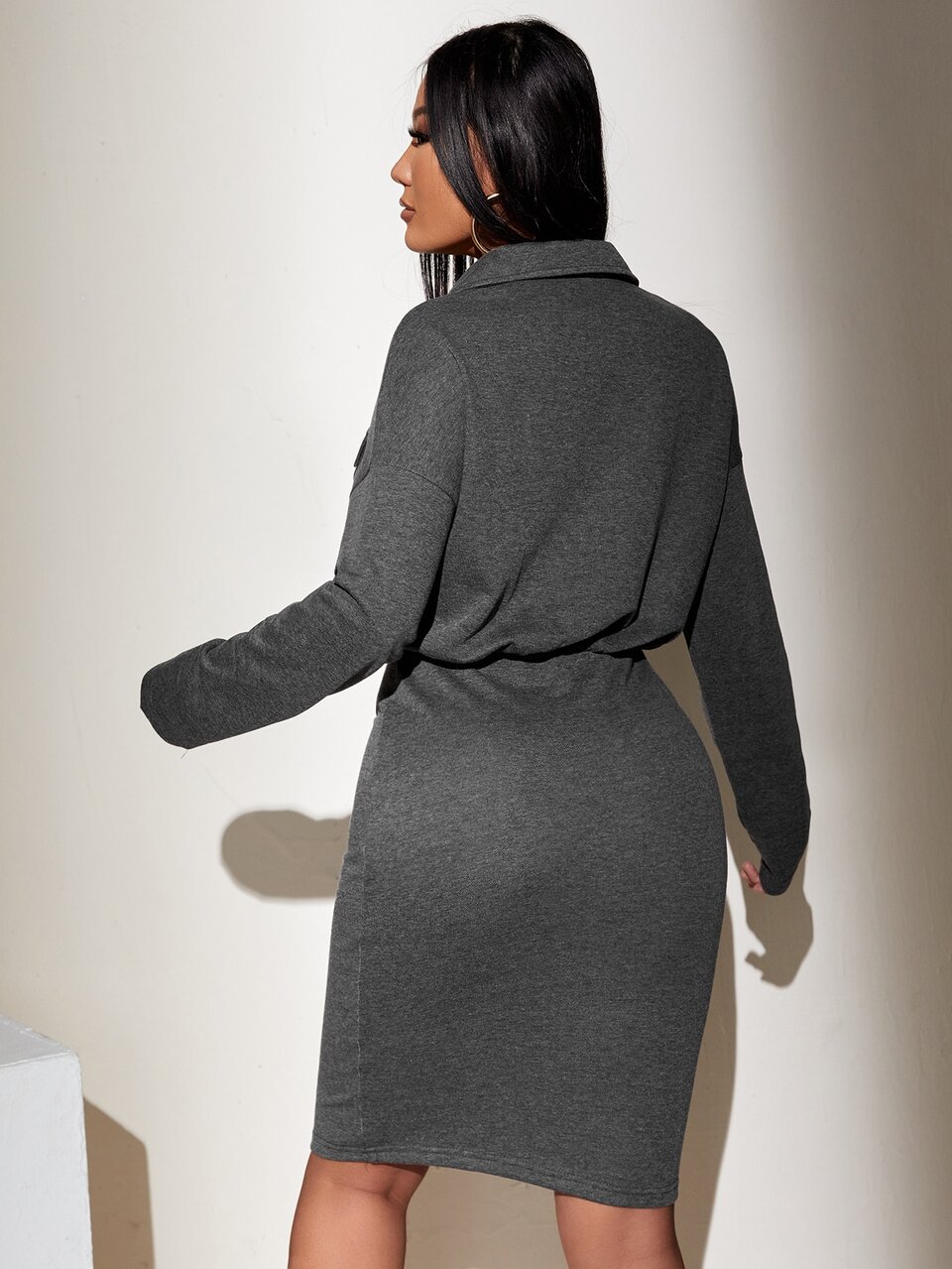 Flap Pocket Bodycon Dress