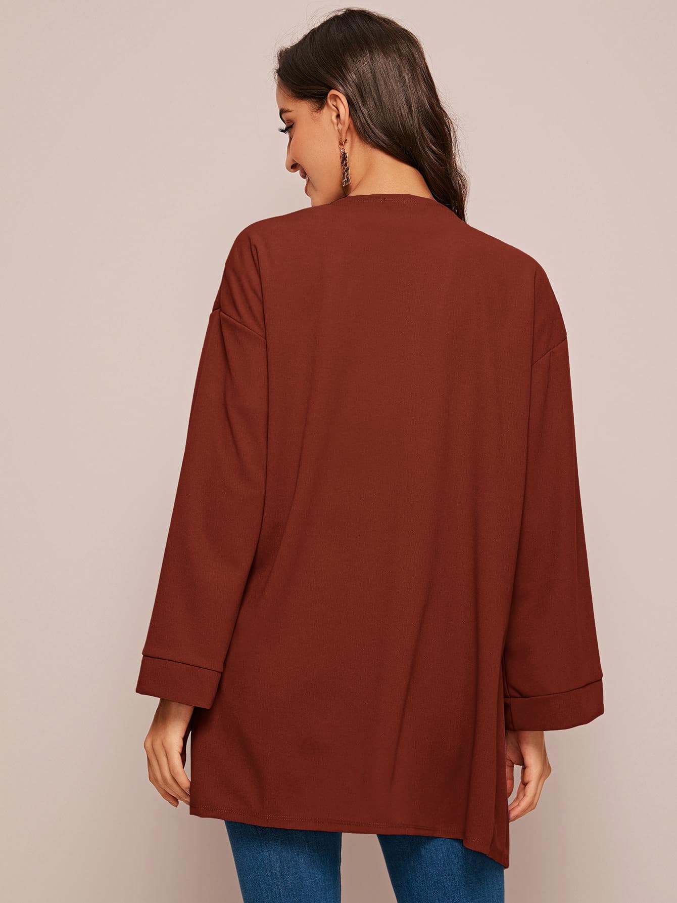 Solid Bell Sleeve Open Front Coat