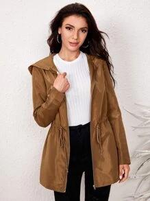 SHEIN Rompevientos de cintura con cordón con cremallera - Marrón - Ver 1