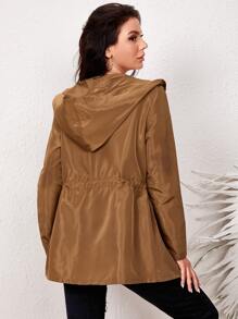 SHEIN Rompevientos de cintura con cordón con cremallera - Marrón - Ver 2