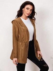 SHEIN Rompevientos de cintura con cordón con cremallera - Marrón - Ver 3