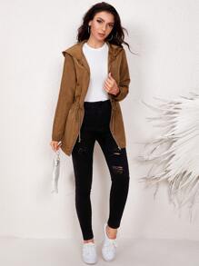 SHEIN Rompevientos de cintura con cordón con cremallera - Marrón - Ver 4