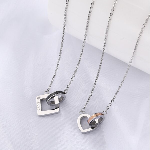 

2pcs 18K Gold Plated Heart Charm Necklace, Silver