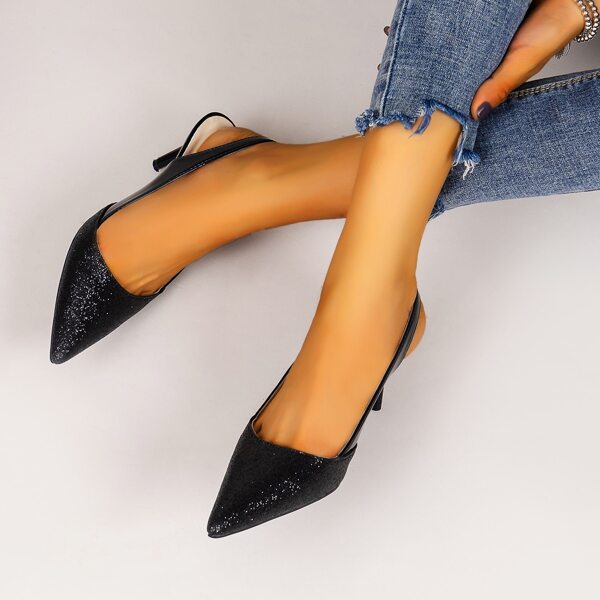 

Glitter Decor Stiletto Slingback Pumps, Black