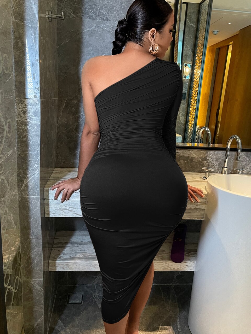 One Shoulder Ruched Side Bodycon Dress,Prom Dress