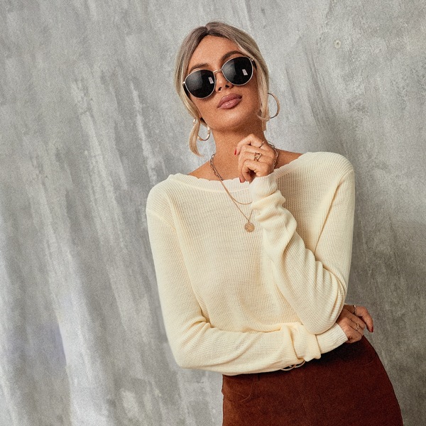 

Solid Tie Back Sweater, Yellow