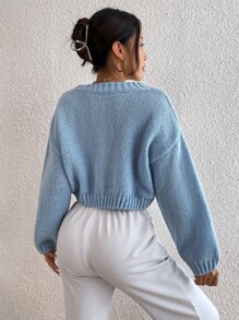 SHEIN Unity 雲朵圖案羅紋針織短款毛衣 - 霧霾藍 - 查看 2