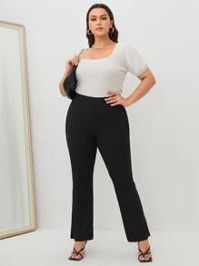 SHEIN SXY Plus High Waist Flare Leg Trousers - Black - View 3