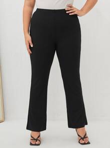 SHEIN SXY Plus High Waist Flare Leg Trousers - Black - View 4