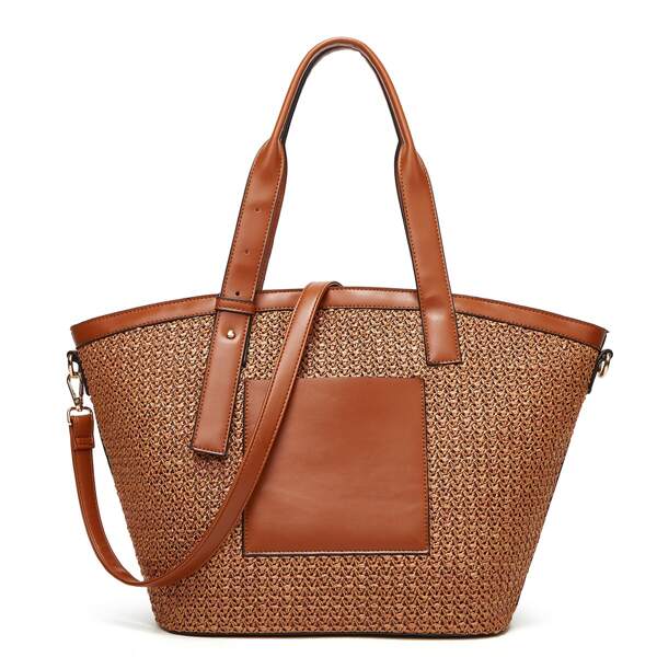 

Splicing Design Shoulder Tote Bag, Brown