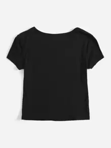 Muchica Áo thun tay ngắn trơn màu đơn giản, đa năng cho mùa hè - màu đen - Xem 2