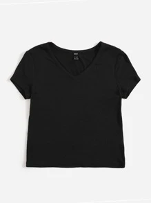 Muchica Áo thun tay ngắn trơn màu đơn giản, đa năng cho mùa hè - màu đen - Xem 4