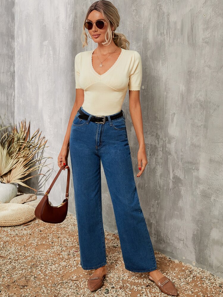 Top intrecciato con orlo smerlato sottile - Beige - Visualizzare 4
