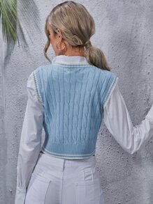 SHEIN Frenchy Áo dệt kim nữ Sọc Sẵn sàng - Màu xanh nhạt - Xem 2