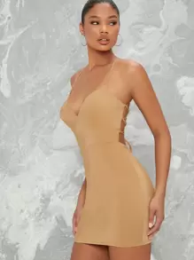 Đầm Lộ Lưng Ren lên màu trơn Gợi cảm - Màu Khaki - Xem 3