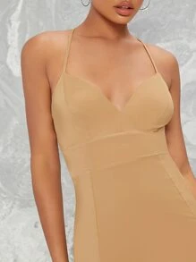 Đầm Lộ Lưng Ren lên màu trơn Gợi cảm - Màu Khaki - Xem 4