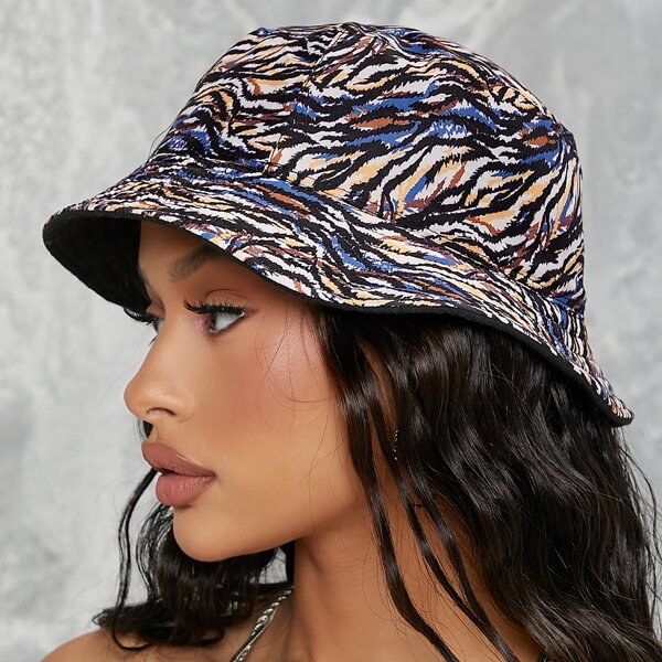 

Letter Embroidered Bucket Hat, Multicolor