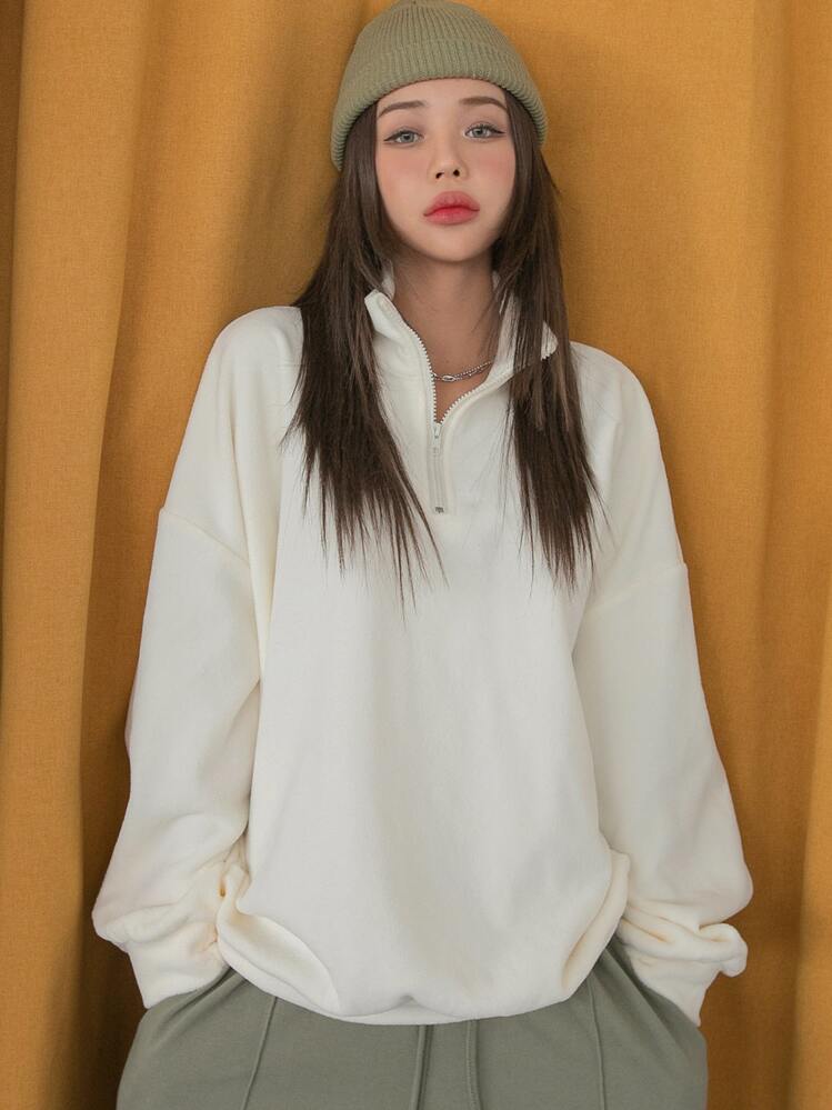 DAZY ハーフジッパー ドロップショルダー オーバーサイズスウェットシャツ DAZY ドロップショルダー オーバーサイズ フリース スウェット