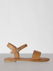 SheIn VCAY Minimalist Buckle Decor Strappy Sandals - Brown - View 2