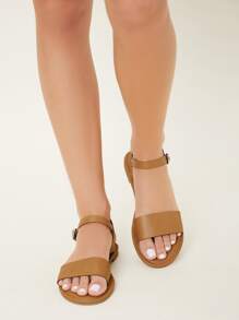 SheIn VCAY Minimalist Buckle Decor Strappy Sandals - Brown - View 4
