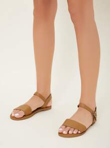 SheIn VCAY Minimalist Buckle Decor Strappy Sandals - Brown - View 5