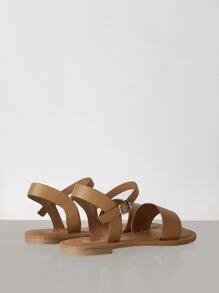 SheIn VCAY Minimalist Buckle Decor Strappy Sandals - Brown - View 8