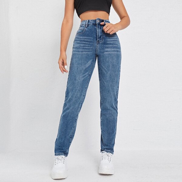 

High Waist Mom Fit Jeans, Medium wash
